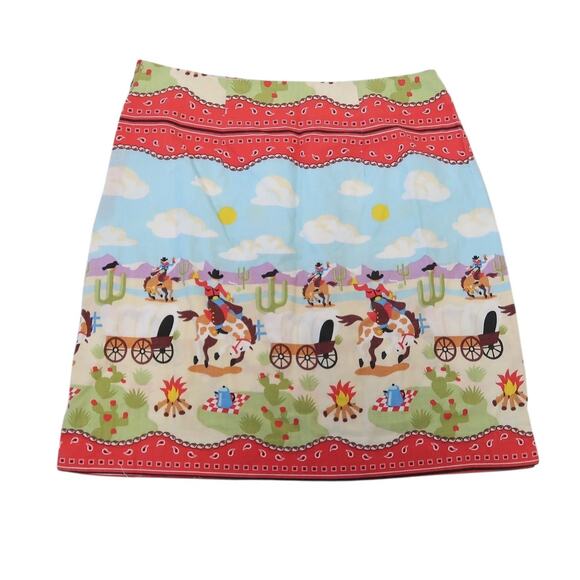 Vintage 70s Blue and Red Cowboy Horse Western Print Mini Skirt M - Picture 3 of 4